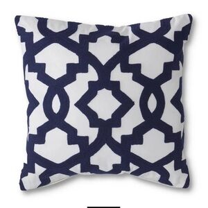 Square Knit White‎ Pillow w/Blue Geometric Pattern (2 available)